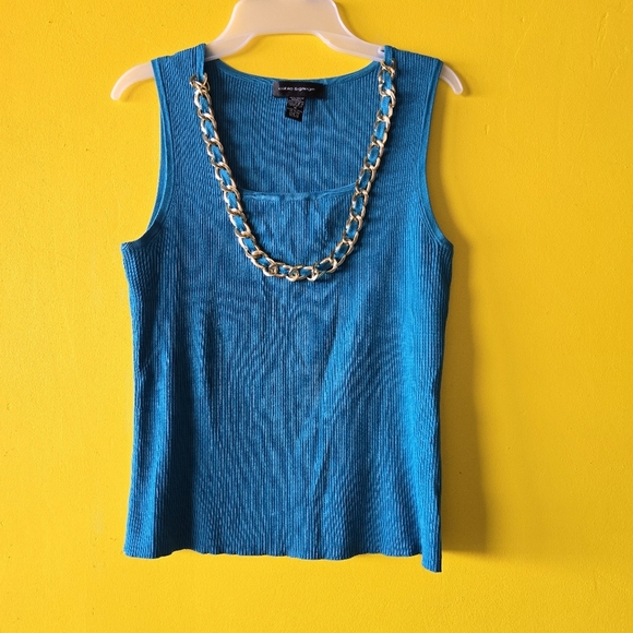 Cable & Gauge Tops - Cable & Gauge Top Turquoise with Gold Chain Sz M Silk 32%